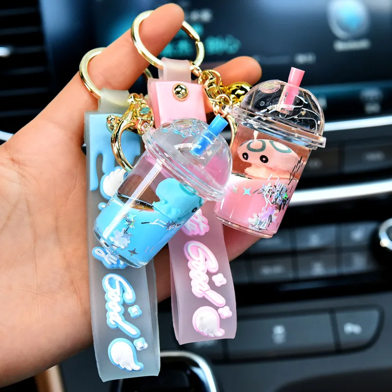 

Cartoon Octopus Liquid Drifting Bottle Car Keychain For Women Cute Marine Animal Keyring Creative Girl Bag Milk Tea Cup Keyring