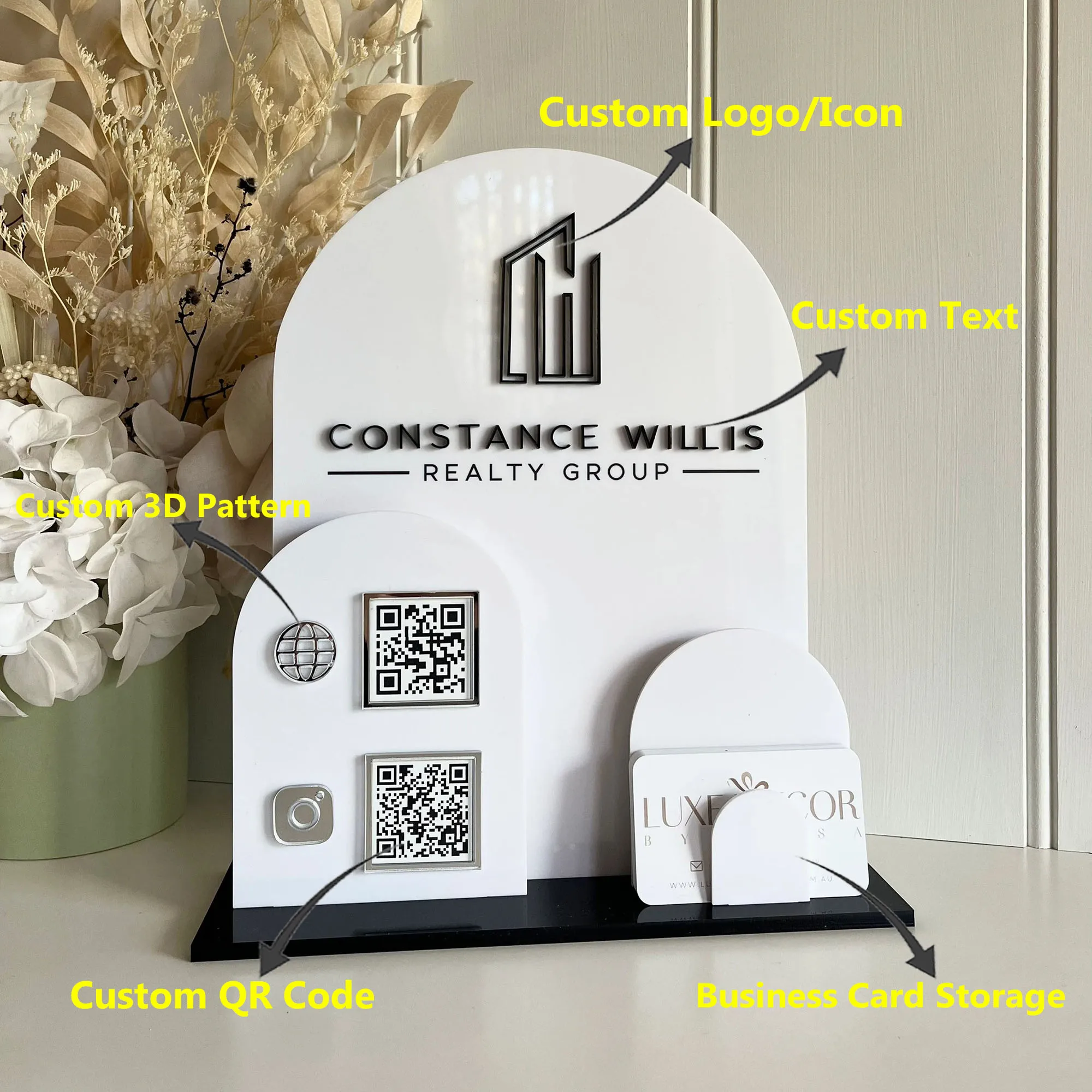 Фото Изготовленный на заказ 3D вывеска в социальных сетях, бизнес-код QR, сканирование, чтобы оплатить индивидуальный логотип, акриловые таблички с QR-кодом Instagram с подставкой, держателем для карт №4