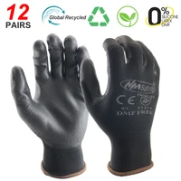 eco friendly protective work safety gloves black pu coated breathable flexible nylon knitted liner working glove en388 4131x
