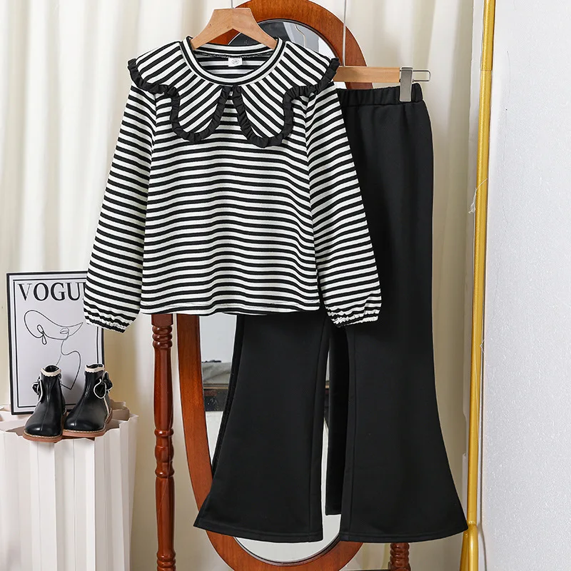 Комплект одежды для девочек из 2 предметов футболка в полоску с длинным рукавом и