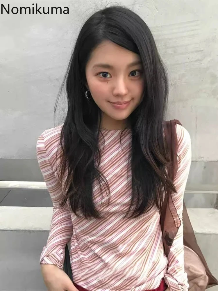 Y2k топы уличная одежда футболки женская с круглым вырезом и длинным рукавом