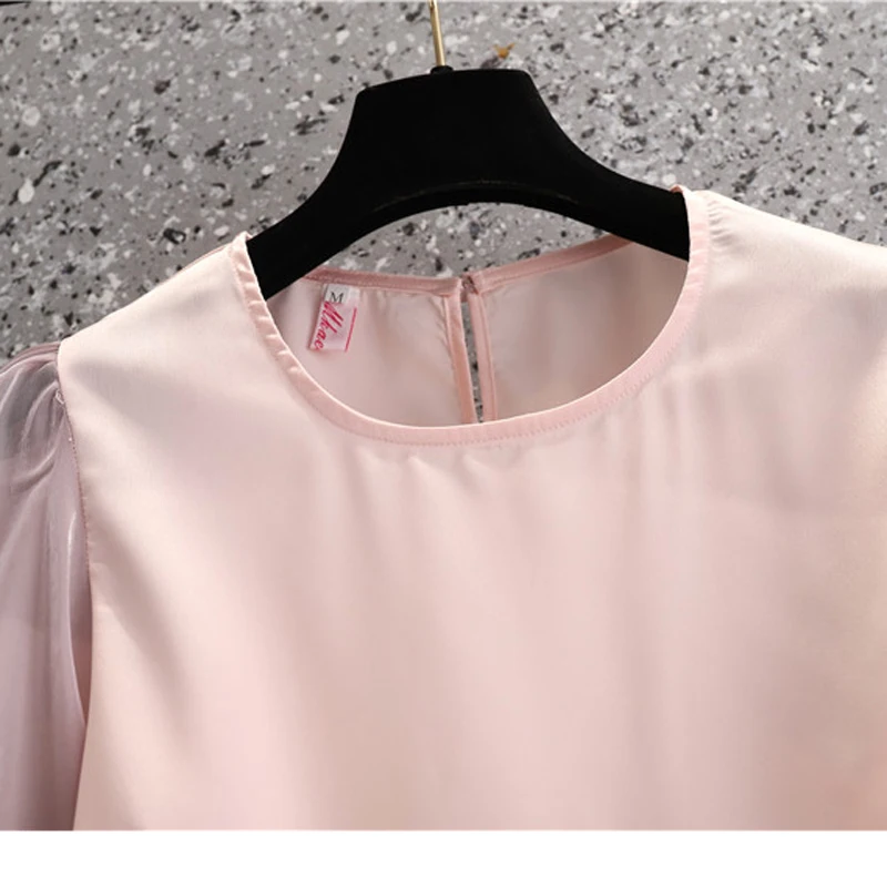 Летний шифоновый комплект из двух предметов для женщин блузка с круглым вырезом