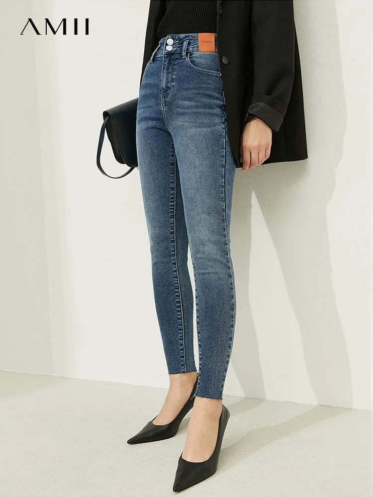 

Amii Minimalism Jeans For Women High Waist Denim Casual Pants Vintage Winter Thicken Warm Straight Pants Female Jeans 12130480