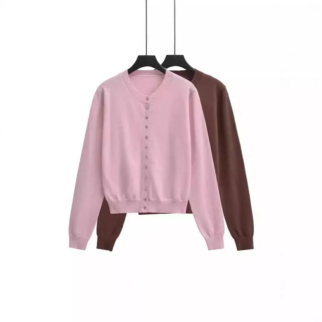 Женский вязаный кардиган-свитер однотонная куртка с круглым вырезом простой