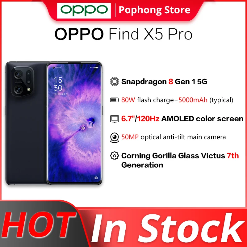 OPPO-teléfono móvil Find X5 Pro 5G Original, 6,7 ", 120Hz, pantalla curva AMOLED Flexible, Gen1 Snapdragon, ocho núcleos, 80W, supercarga