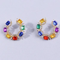 high quality colorful cubic zircon women hoop earrings stylish girl stud earrings dangling wedding accessories party jewelry