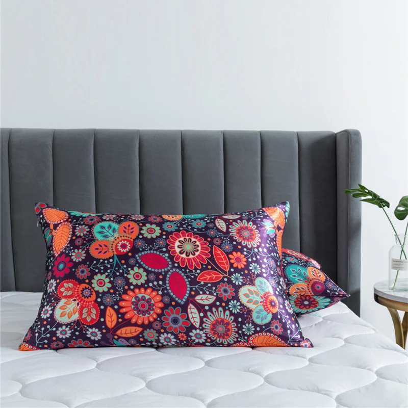 

2pcs/pack Fashion Print Satin Pillowcases Queen King Size Summer Single Pillow Cases Envelope Pillow Cover