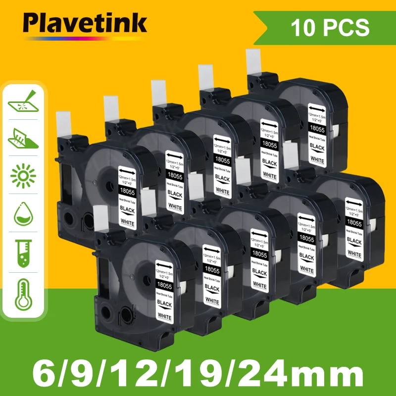 

10PK 18055 12 мм этикетка совместимый с Dymo термоусадочная трубка этикетка лента черная на желтом промышленном рынке для Dymo Rhino 5200 4200 6000