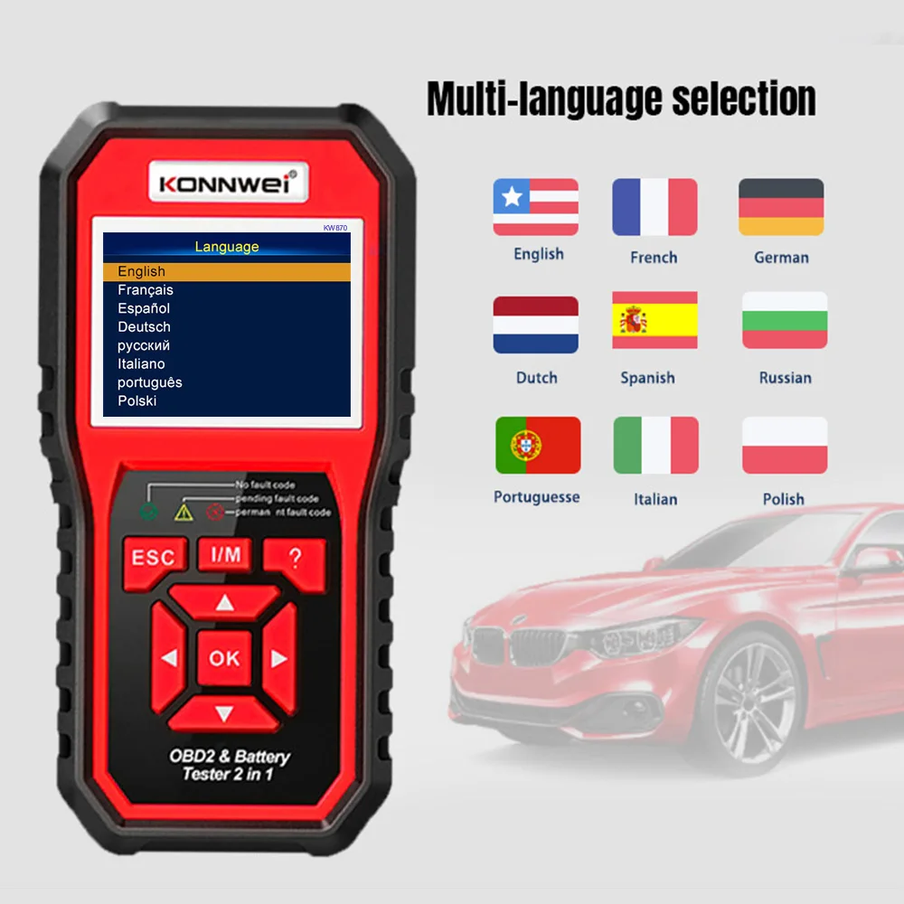 

Сканер KONNWEI KW870 для диагностики автомобильных аккумуляторов, 12 В