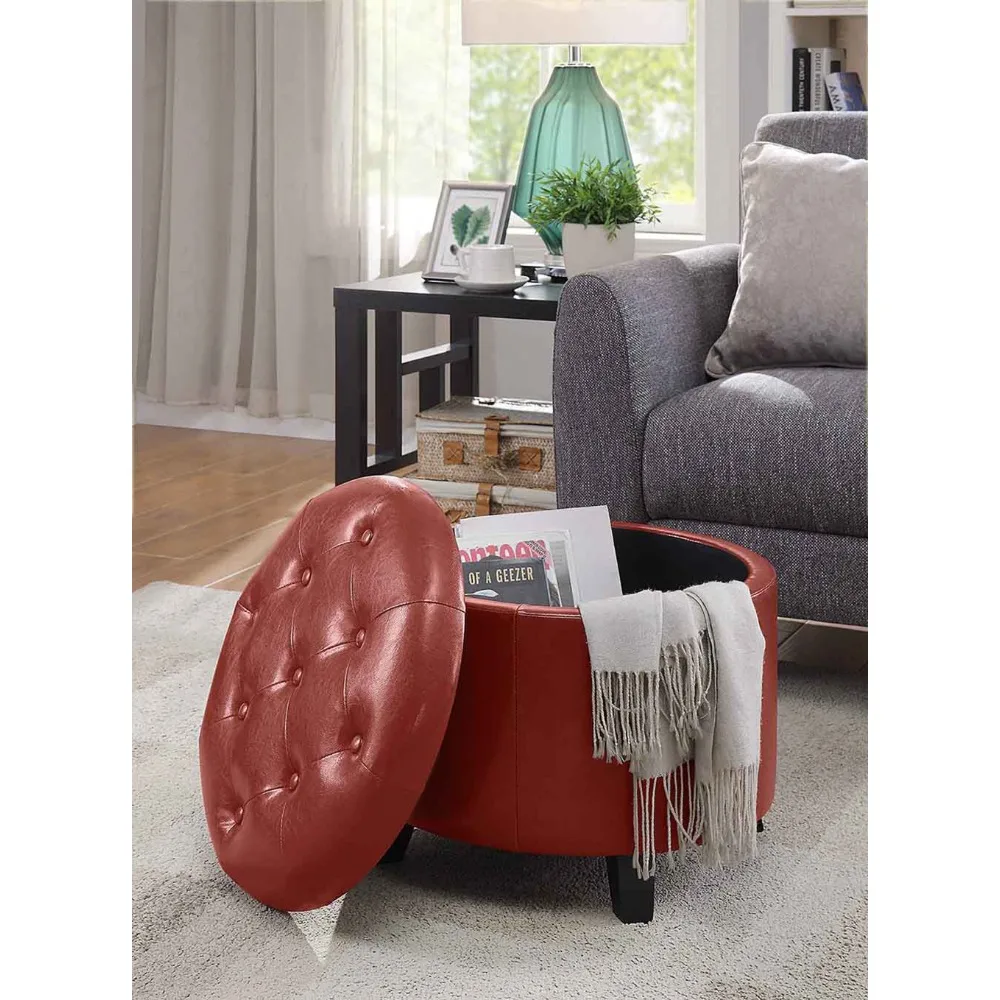 

Circular Footstool with Brown Detachable Cover for Hidden Storage Space Living Room Footstool Bedroom Decorative Footstool