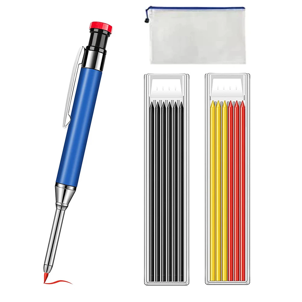 Solid Carpenter Pencil Set Deep Hole Mechanical Pencil Marking Tool Kit With Refill Leads For Woodworking Architect Marker