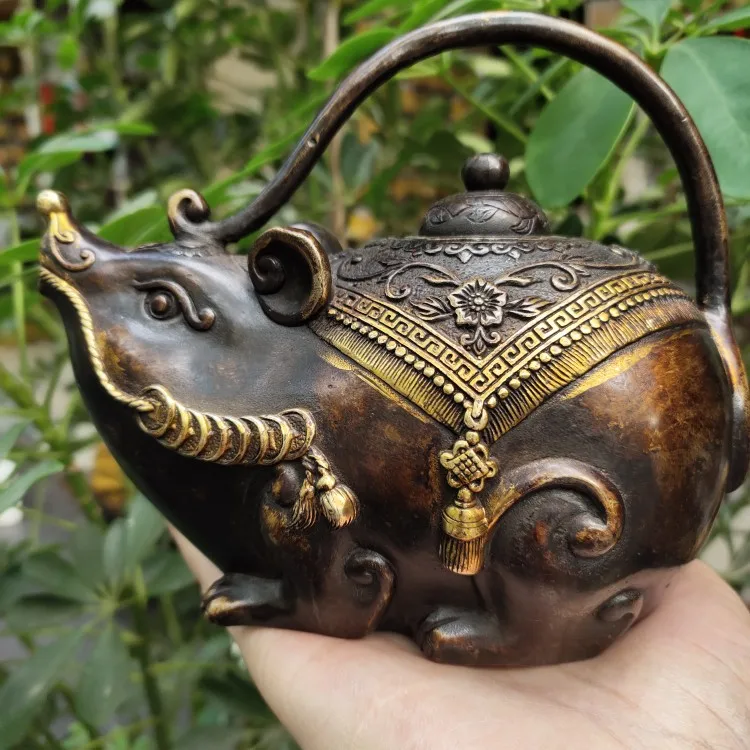 

Античная бронза, коллекция, Античная позолоченная мышь, чайник, фляжка, украшение для дома, офиса