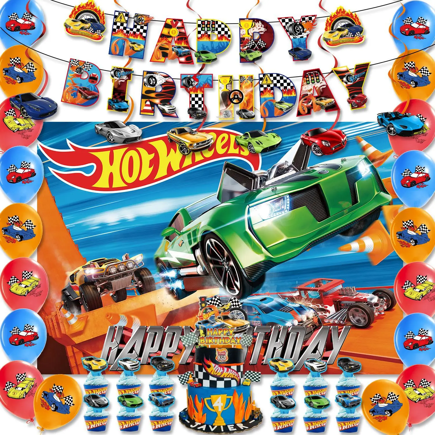 

Hot Wheels Car Theme Balloon Boy Birthday Party Decoration Background Supplies Cake Toppers for Baby Shower Kids Toy Globos