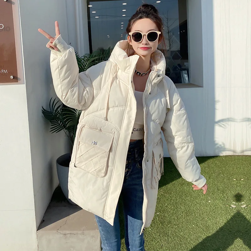 PinkyIsBlack 2023 Autumn Winter Women Mid-long Parkas Jackets Casual Thick Warm Hooded Coat Female Outwear Windproof Jacket Coat