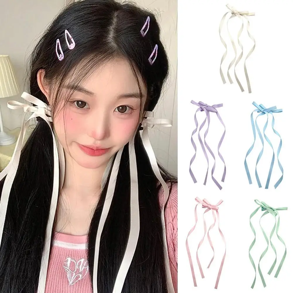

2pcs Ribbon Long Bow Hair Claw Side Clips For Women Girls Kids Child Hairpin Party Headwear Ornament Hair Accessories Gift