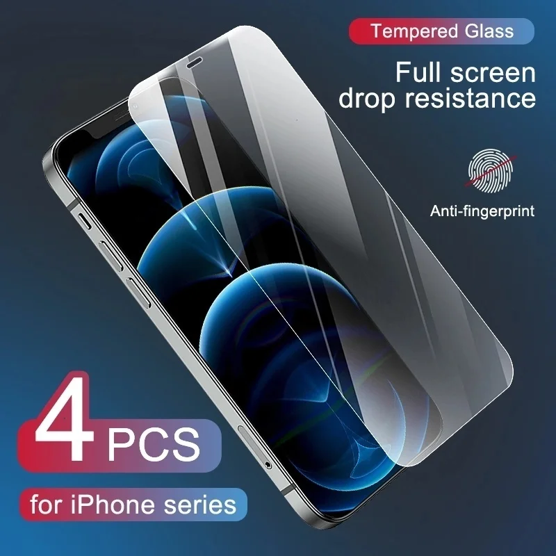 

4 шт. Защитное стекло для iPhone 14 13 12 11 Pro Max, закаленное стекло для iPhone Xs Max XR 8 7 6s Plus, прозрачная стеклянная пленка для экрана