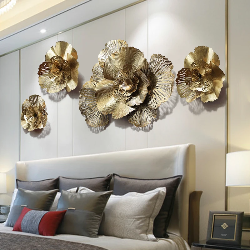

Современные кованые железные 3D золотые Цветы оформление стен гостиной настенные подвесные изделия Настенные Стикеры для крыльца отеля украшения