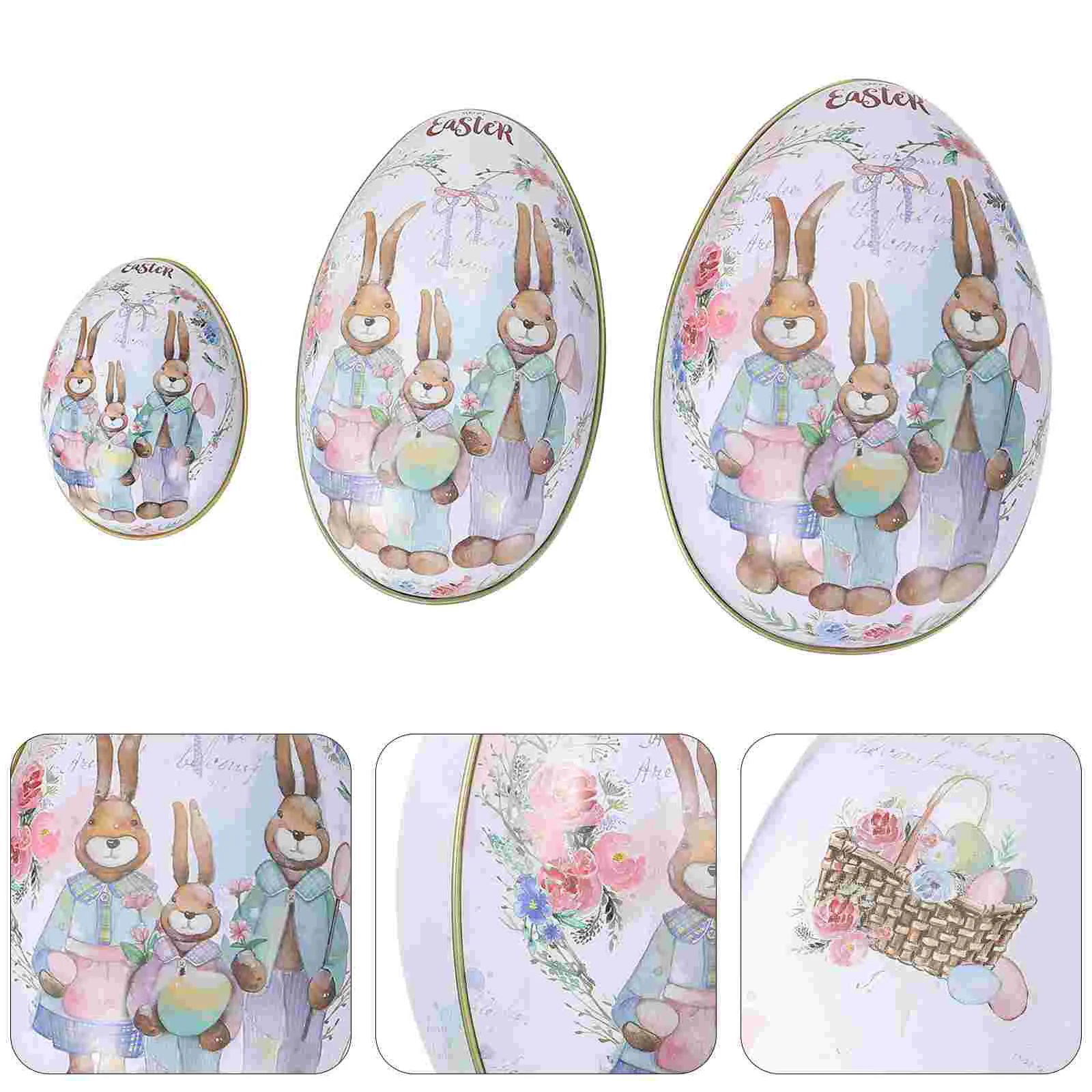 

Easter Box Candy Egg Tins Containers Metal Shaped Tin Favor Party Can Jar Iron Rabbit Treat Tinplate Gift Eggs