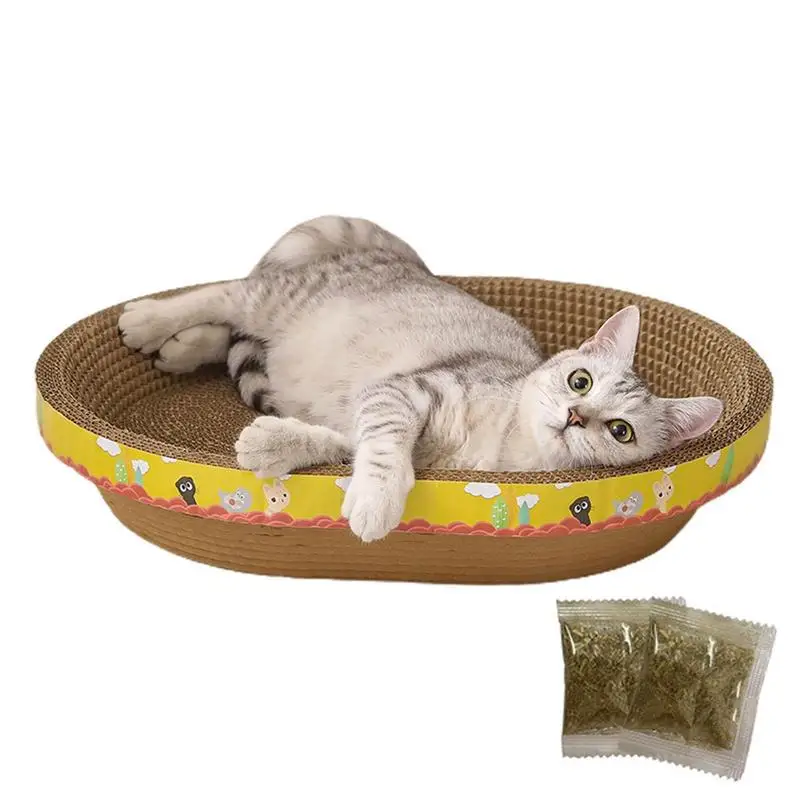 

Cat Scratch Pad Oval Corrugated Cardboard Scratching Board Scratch Pad Bowl Nest For Indoor Cats Grinding Claw With Catnip