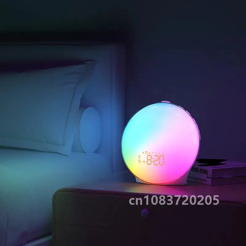 Световой будильник имитация восхода/заката цифровые часы с ночником FM-радио