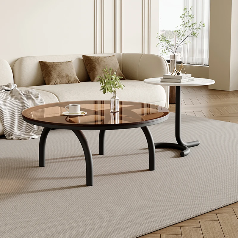 

Nordic Black Metal Leg Coffee Tables Round Modern Minimalist Coffee Table Tempered Glass Entryway Sofa Muebles Office Furniture
