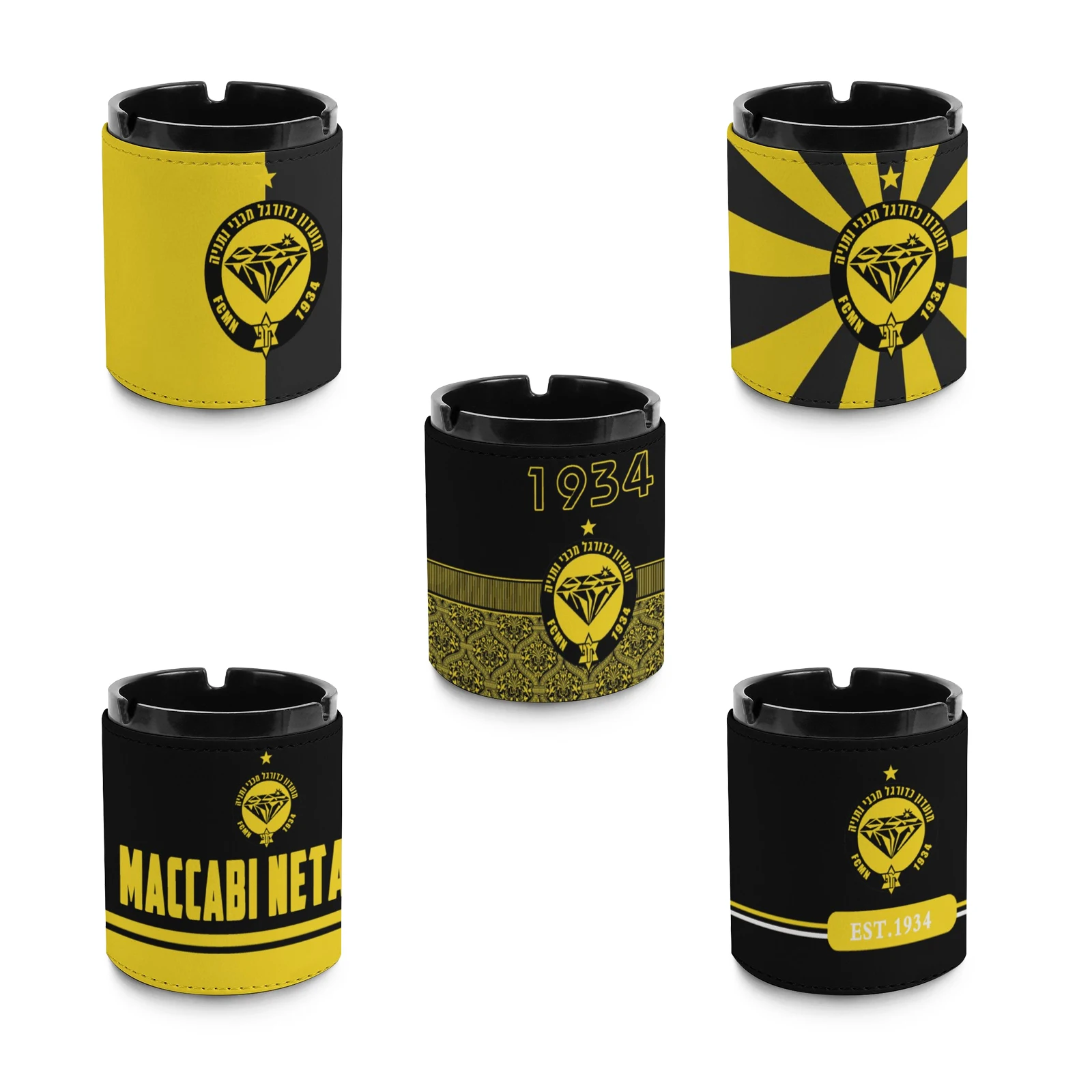 

Maccabi Netanya Fc Cigarette Ashtray Smokeless Leather Ash Tray Smell Proof Windproof Ashtrays for Outside Home Office Tabletop
