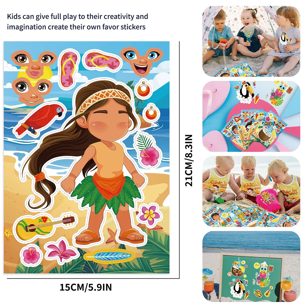 8/16 листов летний стиль мультяшные наклейки-головоломки Сделай лицо забавные
