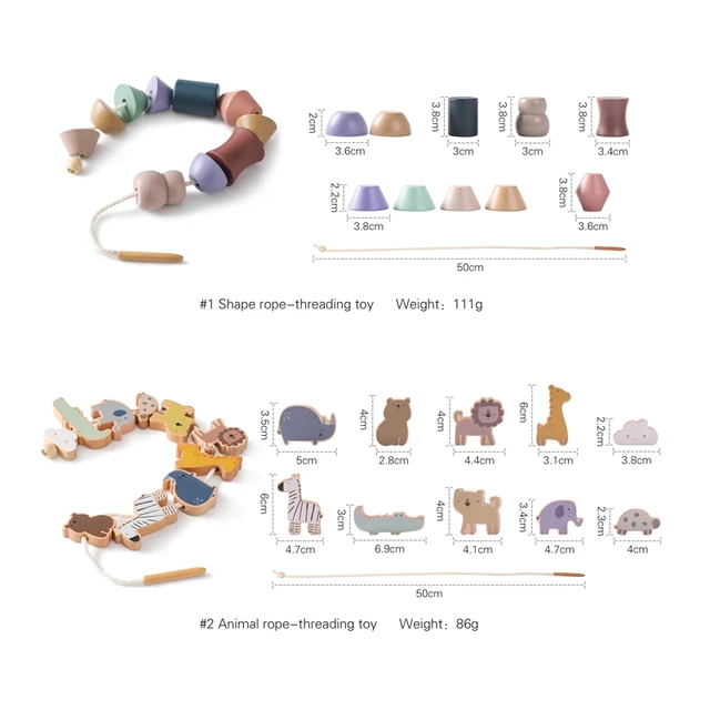 Baby Animal Threading Toys Wooden Stacking Toys Blocks Board Games Wooden Toys Baby Animal Stringing Threading Beads Toy Gift 6