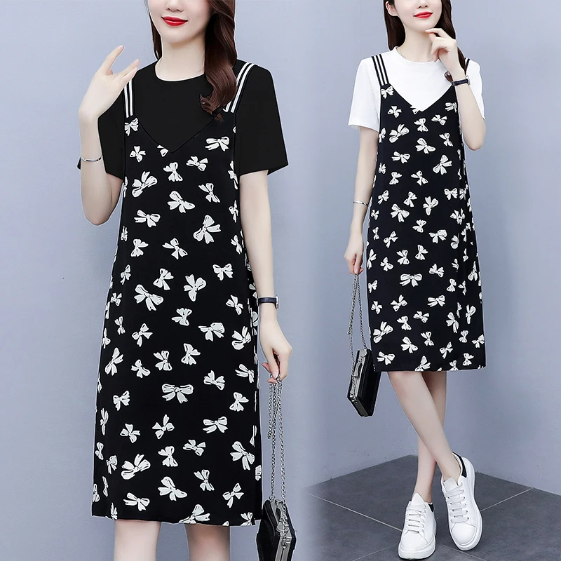 

2022 летнее платье в стиле пэчворк, блузки для женщин, свободная Тонкая Повседневная одежда для девушек, длинные платья-футболки, одежда