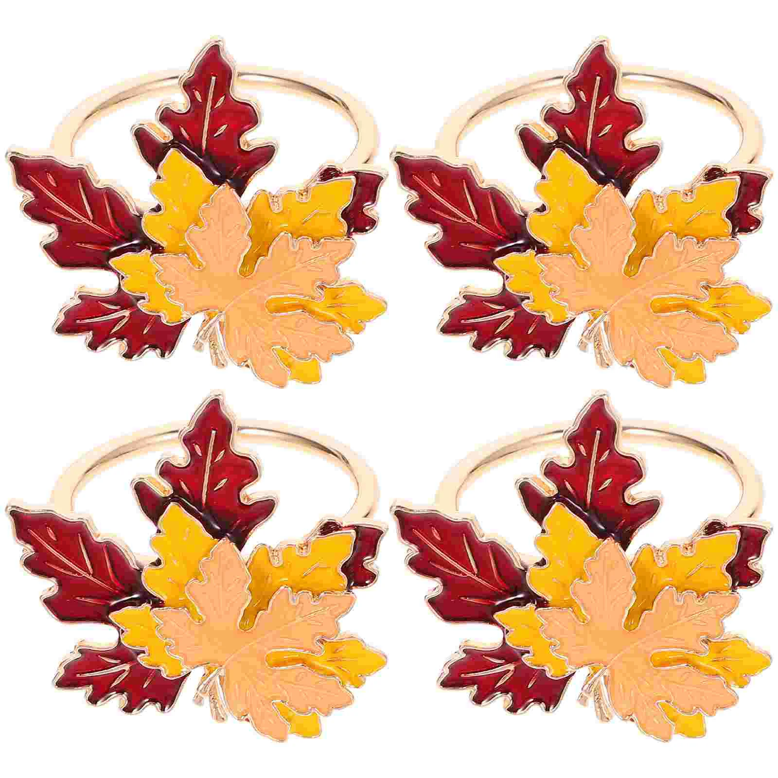 

4 Pcs Paper Napkin Maple Leaf Rings Banquet Table Napkins Thanksgiving Stainless Steel Fall