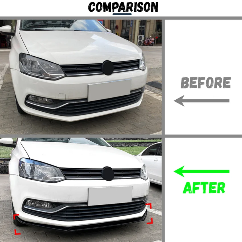Фото Передний бампер, спойлер, сплиттер, диффузор для Volkswagen VW Polo MK5 6R 6C TDI TSI 2009-2017, обвесы, тюнинг, глянцевый черный №4