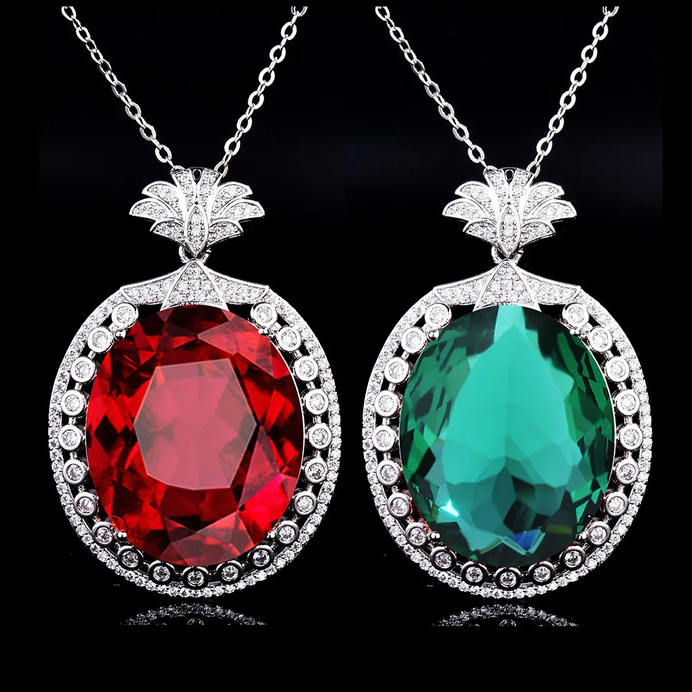 

New Luxury Imitation Natural Tsavorite Emerald Pendant European and American Temperament To Color Treasure High-end Necklace