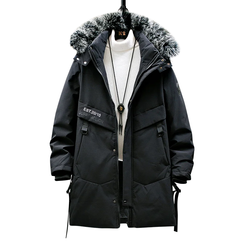 2022 down jacket men's medium long winter trend hooded coat lovers' new winter style thickened warmth