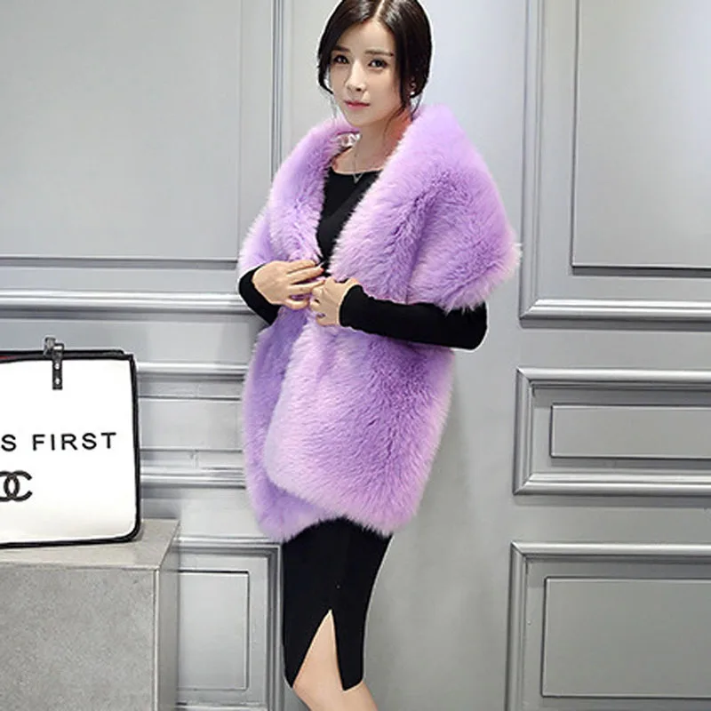Women's Faux Fox Fur Rabbit Fur Shawl Imitation Fur Fur Collar Fur Scarf Shawl for Women Faux Fur Coat