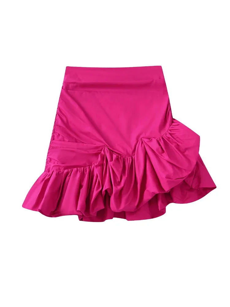 

2022 Summer Women Sexy Mini Pleated Skirts Fashion Solid Ruffles Asymmetrical Female Elegant Street Sweet Skirt Clothing