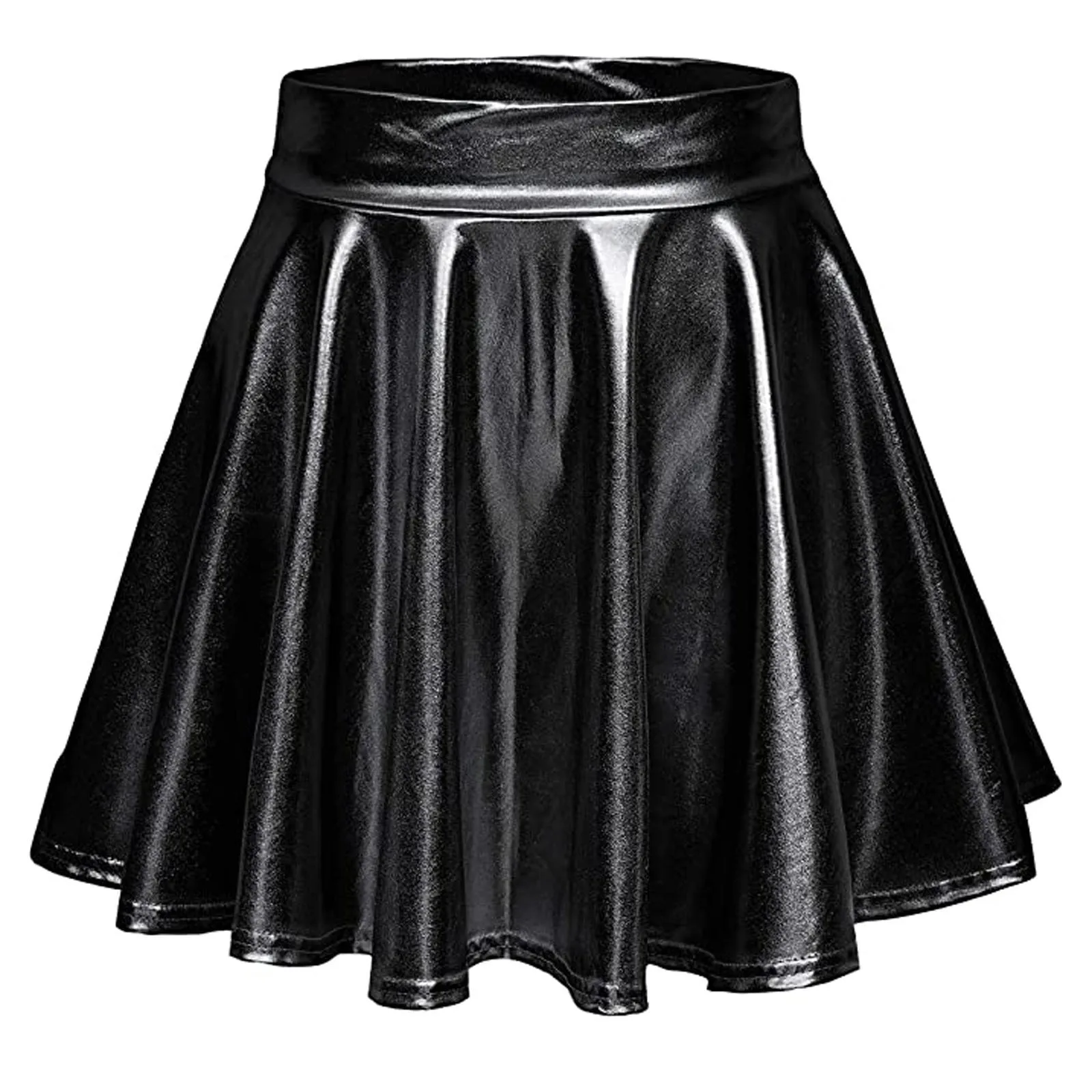 

Womens PU Leather Miniskirts High Waist Flared Pleated Latex A-Line Circle Skirt Rave Dance Bottoms Sexy Clubwear Skirts