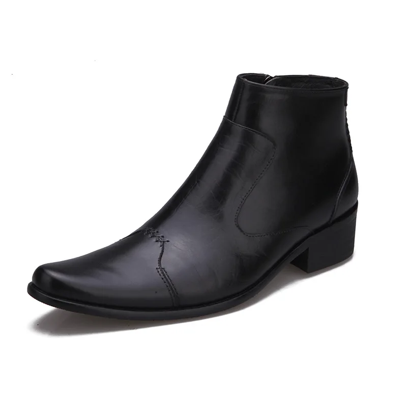 

Autumn Upturned Cowhide Boots Increased 4 Cm Genuine Leather Men's Martin Boots Fashion Street Style Hair Stylist Men's Boots