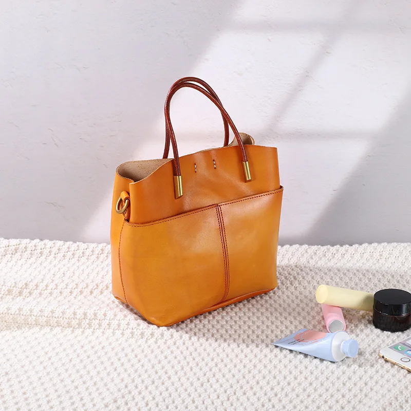 

Simple Office Lady Handbag Solid Color Vintage Women Tote First Layer Leather Female Shopper Casual Ladies Shoulder Bags 2023