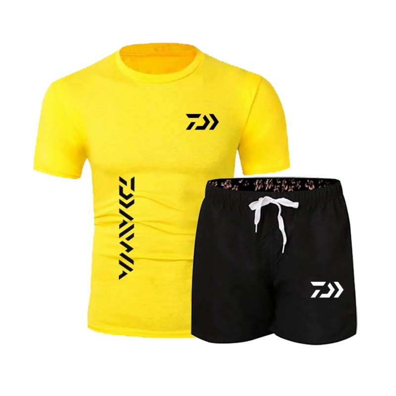 Daiwa Fishing Suit Men Summer Fishing Clothing Sportswear 2 Piece Outdoor Shorts Fishing Pants Quick Dry Sport Fishing T Shirt