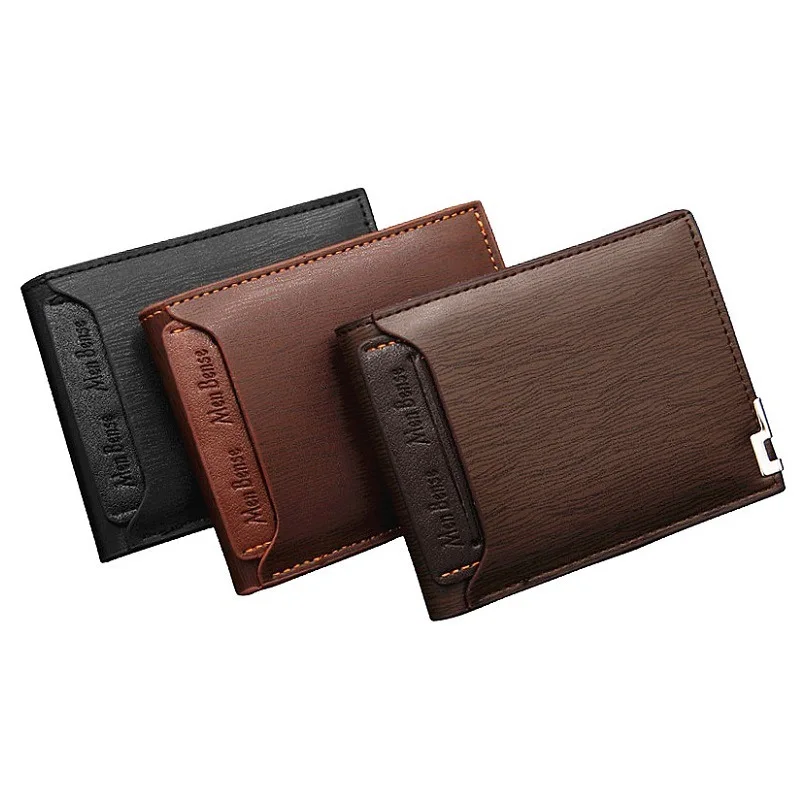 New Men's Short Wallet Multifunction Fashion Iron Credit Card Holders Pu Money Bag Vintage Men Leather Wallet Slim Male Purses images - 6