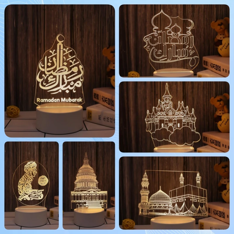

Eid Mubark Decoration 3D Lamp Acrylic LED Night Light Ramadan Decorations for Home Bedroom Table Lamp Cute Valentine's Day Gift