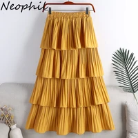 neophil women summer black white dots ruffles pleated long skirts casual layers patchwork swing saia female a line skirt s220318