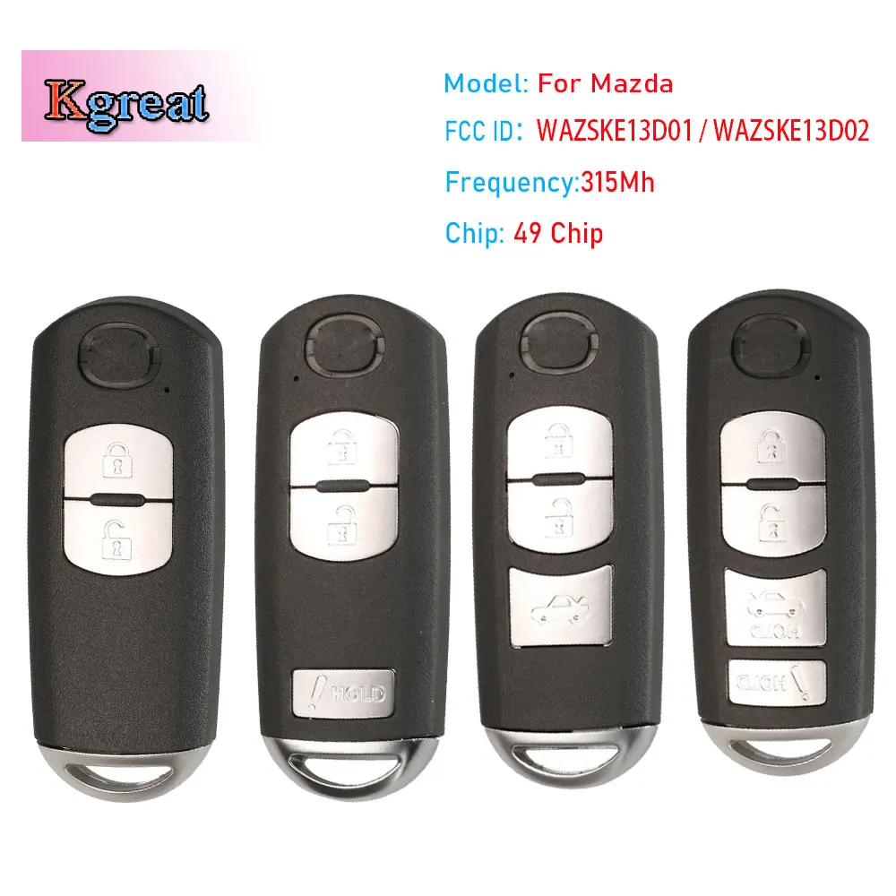 

1 шт., 315 МГц, чип ID49, PCF7953P, WAZ SKE13D-01 SKE13D02, для 3/4 кнопок, для Mazda 3 6, Φ Miata 2013-2019