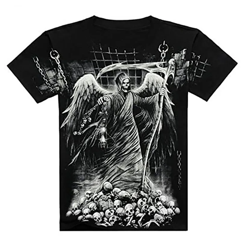 

Men Simple Vintage 3D Skull Graphic T Shirts Death Scythe Printed T-shirt Summer Casual Streetwear Fashion Women Clothing Tee