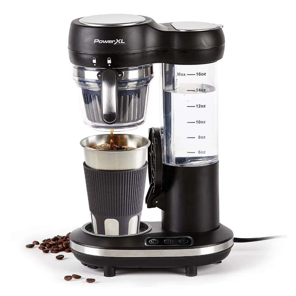 

Grind and Go Plus Coffee Maker, Automatic Single-Serve Coffee Machine with 16-Oz cafetera
