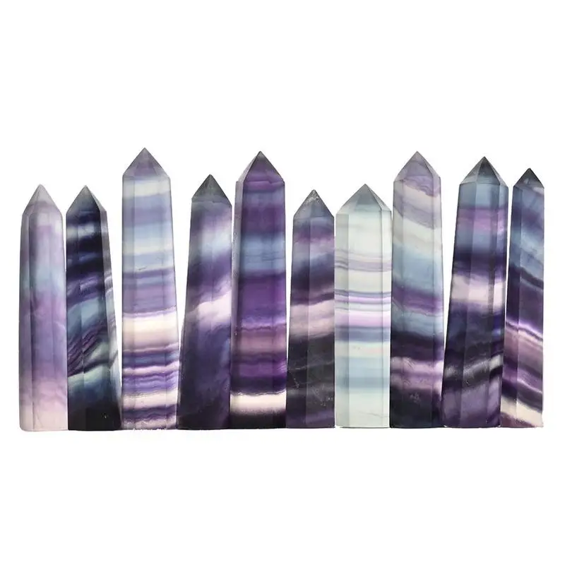 

Natural Fluorite Crystal Colorful Striped Fluorite Quartz Crystal Stone Point Healing Hexagonal Wand Stones