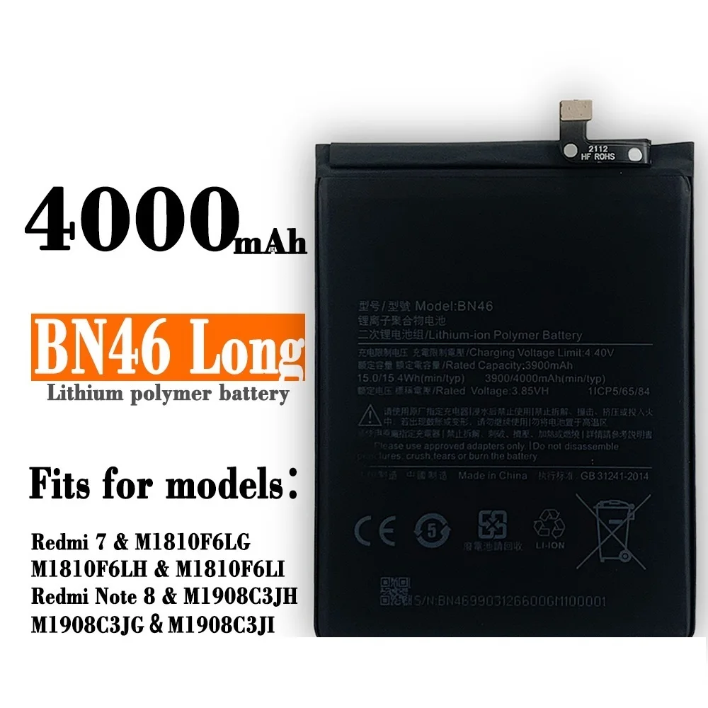 

100% New BN46 4000mAh Battery For Xiaomi Redmi Note 8 8T Redmi 7 High Quality Phone Replacement Batteries