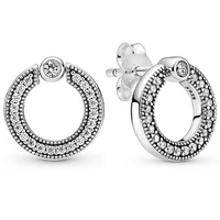 authentic 925 sterling silver pave logo circle reversible stud earrings for women wedding gift fashion jewelry