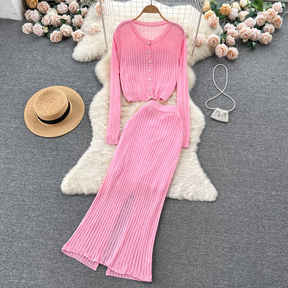 

Женский трикотажный кардиган с длинным рукавом и юбка-годе