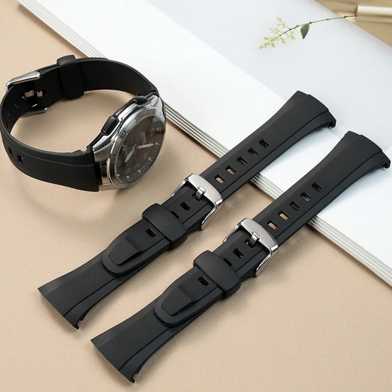 Фото Силиконовый ремешок для часов Casio WVA-M640/M650/WVQ-M410, силиконовый ремешок для часов из смолы, черные аксессуары, браслет для мужчин, ремень №1
